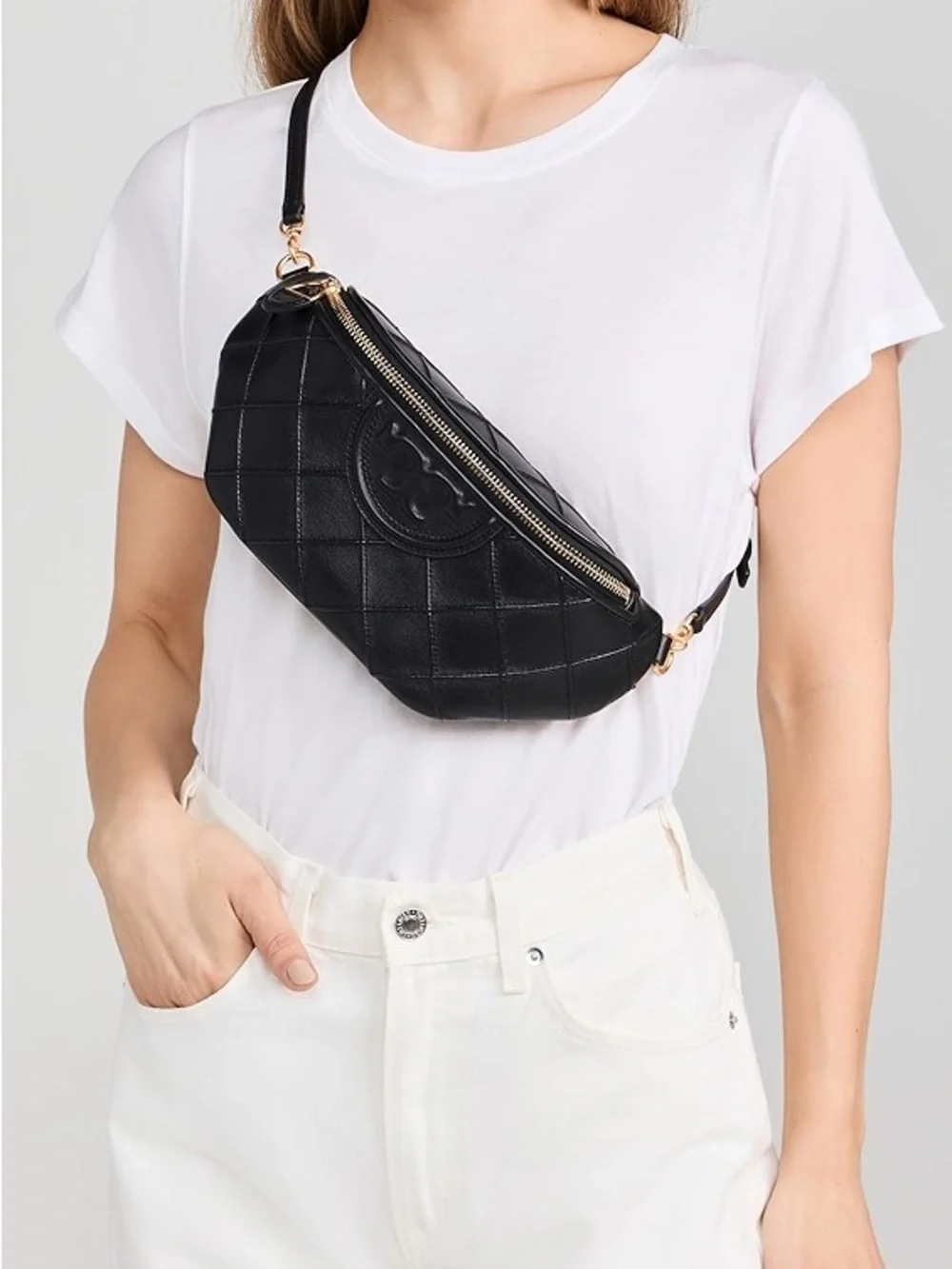 Tory Burch Fleming Black Quilted Logo Leather Crossbody - Picture 7 of 7
